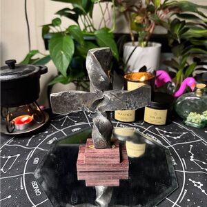 Handcrafted Metal Cross with Wooden Base Hand Forged!